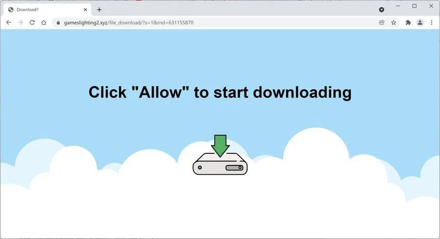 Image: Chrome browser is redirected to Gameslighting2.xyz