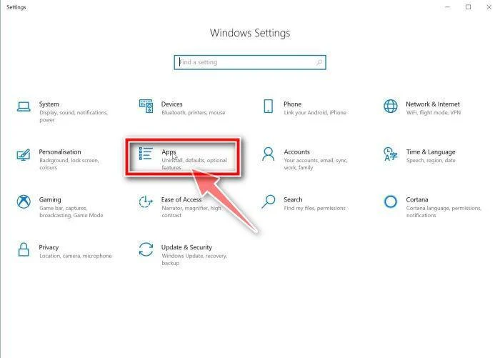 Windows 10: Click on Apps
