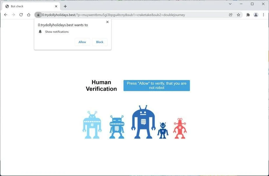 Remove Trydollyholidays.best Pop-up Ads (Virus Removal Guide) 1 Image: Chrome browser is redirected to Trydollyholidays.best