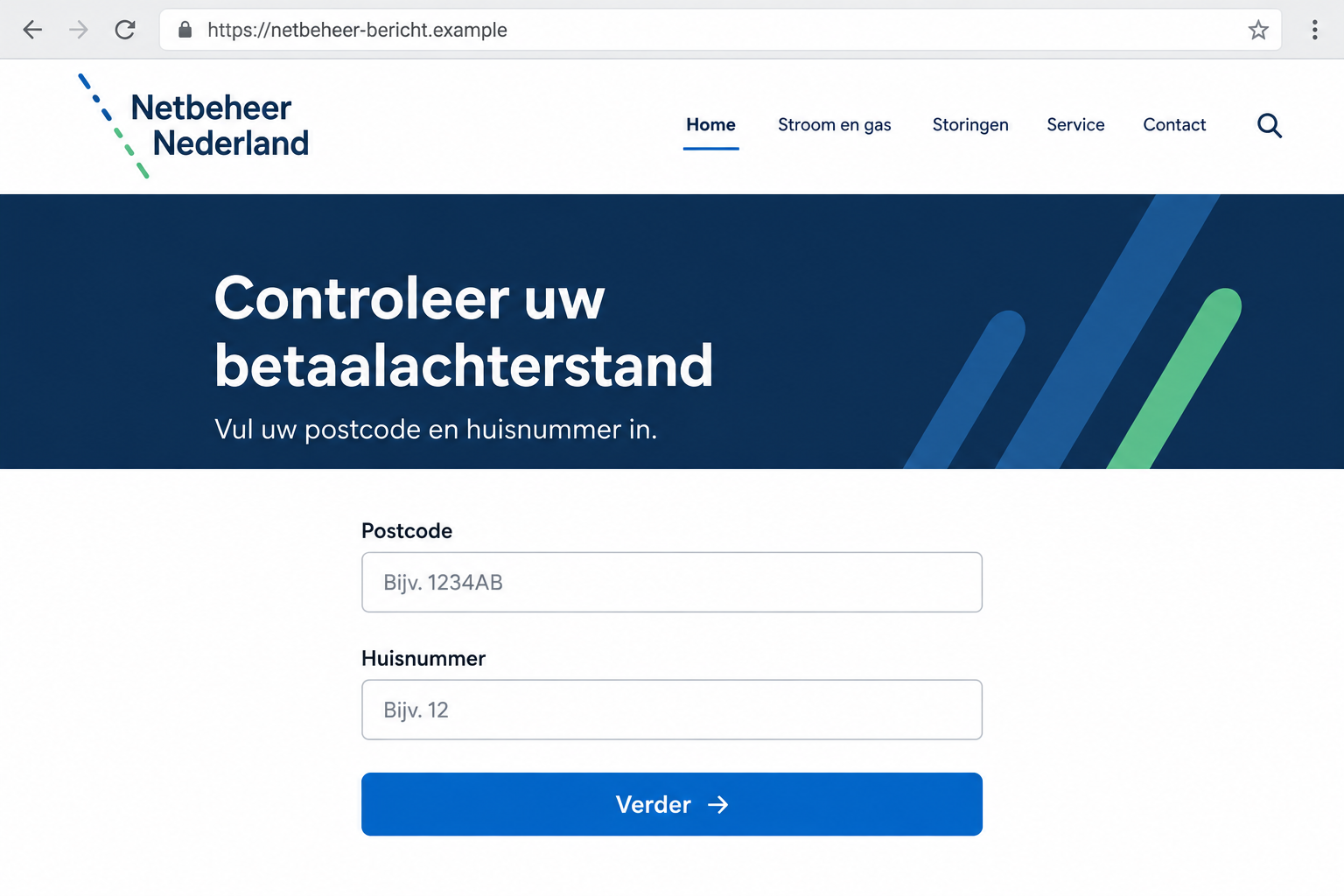 Netbeheer Nederland Email Scam: Fake Energy Debts Push You Into Paying 1 Generated Netbeheer Nederland impersonation page with fictional domain and empty address fields