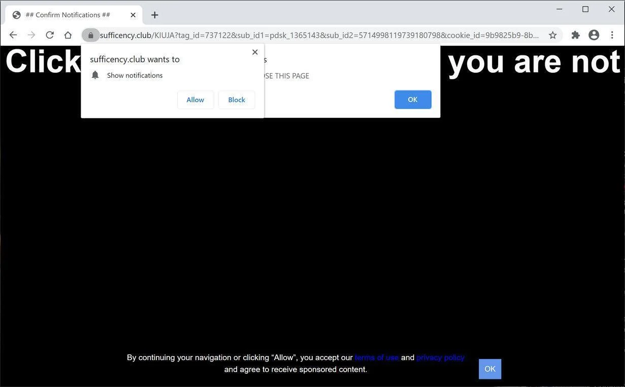 Image: Chrome browser is redirected to Sufficency.club