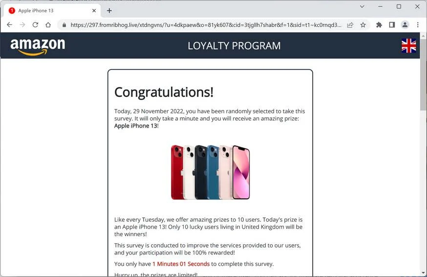 Image: Fromribhog.live Fake Amazon Loyalty Program Survey