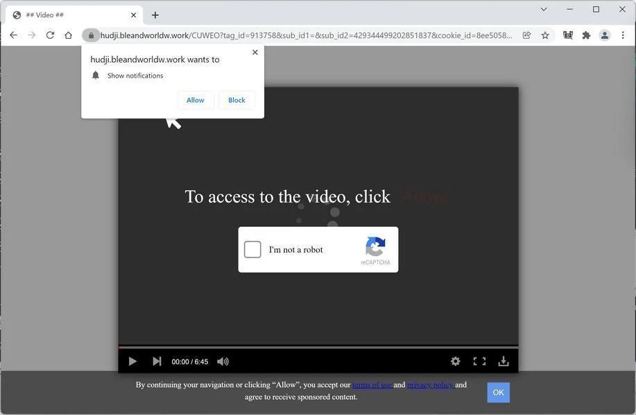 Remove Bleandworldw.work Pop-up Ads (Virus Removal Guide) 1 Image: Chrome browser is redirected to Bleandworldw.work