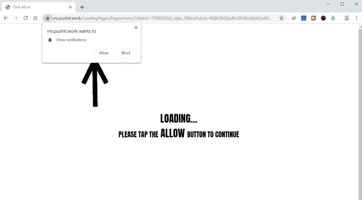 How to remove Ms.pushit.work pop-up ads (Virus Removal Guide) 1 Image: Chrome browser is redirected to the Ms.pushit.work site