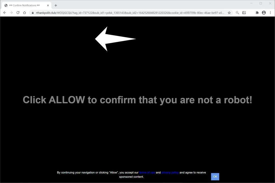 Remove Rthankpolit.club pop-up ads (Virus Removal Guide) 1 Image: Chrome browser is redirected to Rthankpolit.club