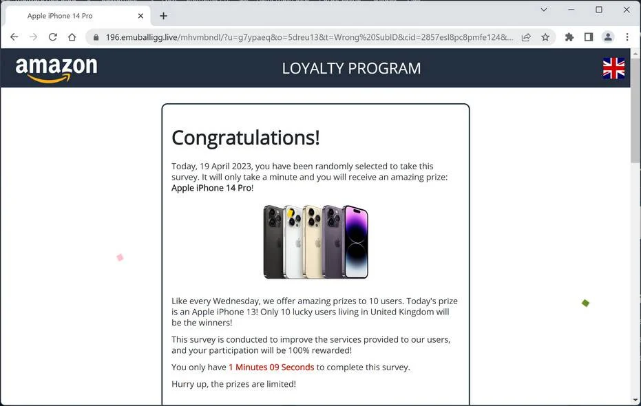 Screenshot of Emuballigg.live Fake Survey