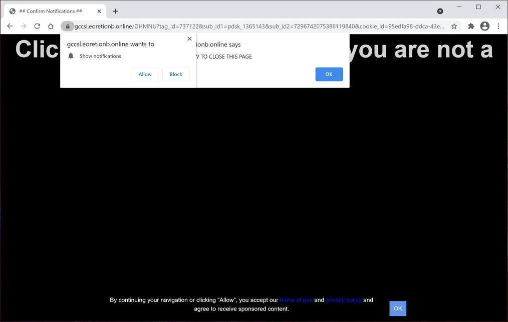 Image: Chrome browser is redirected to Eoretionb.online