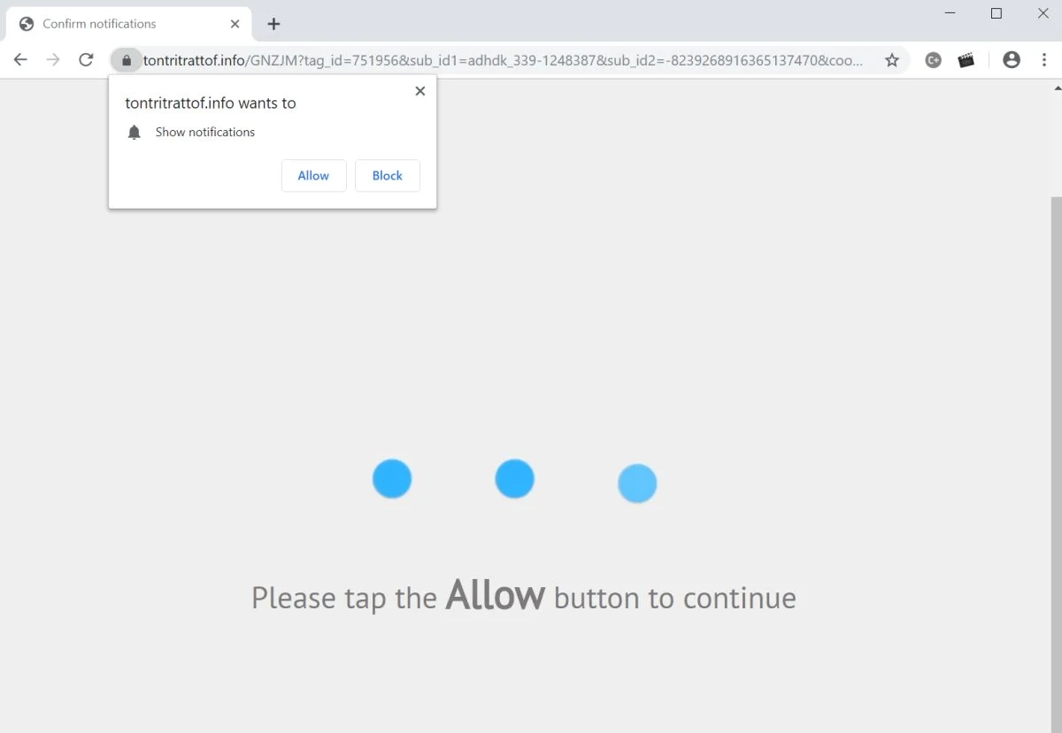 Image: Chrome browser is redirected to the Tontritrattof.info site