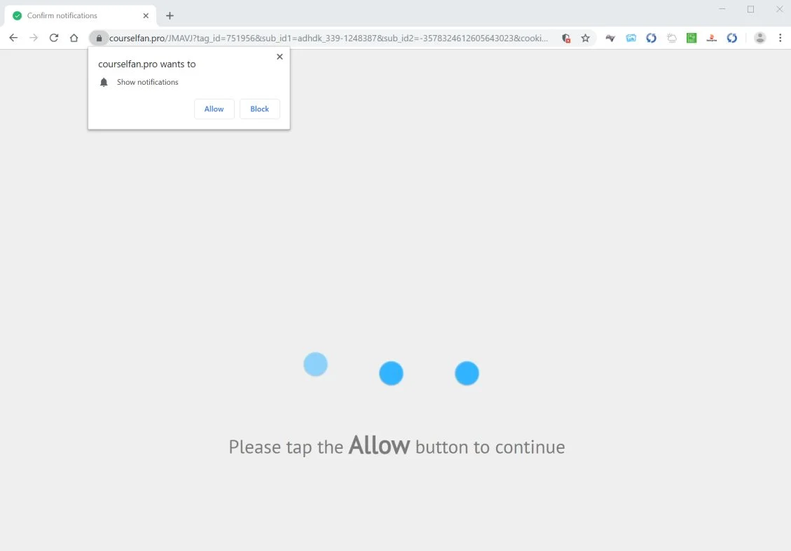 Image: Chrome browser is redirected to Courselfan.pro