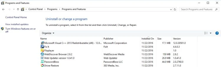 Uninstall WebDiscover