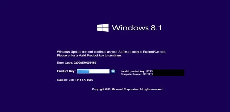Windows Update can not continue as your Software copy is Expired Corrupt scam