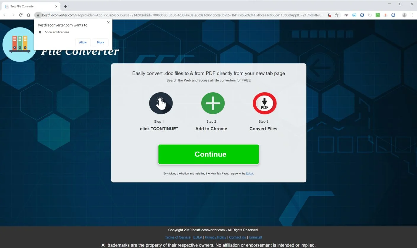 How to remove Bestfileconverter.com pop-up ads (Virus Removal Guide) 1 Image: Chrome browser is redirected to Bestfileconverter.com