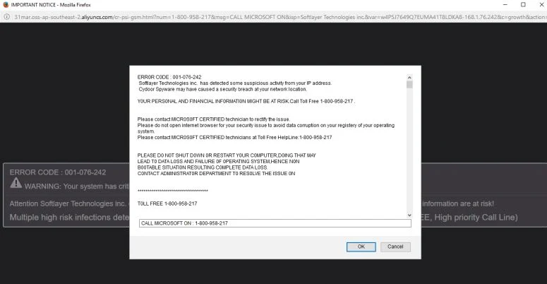 Error Code 001-076-242 virus