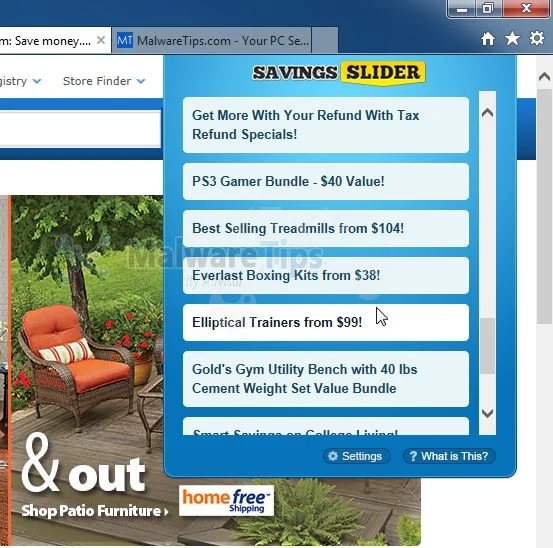 [Image: Savings Slider pop-up ads]