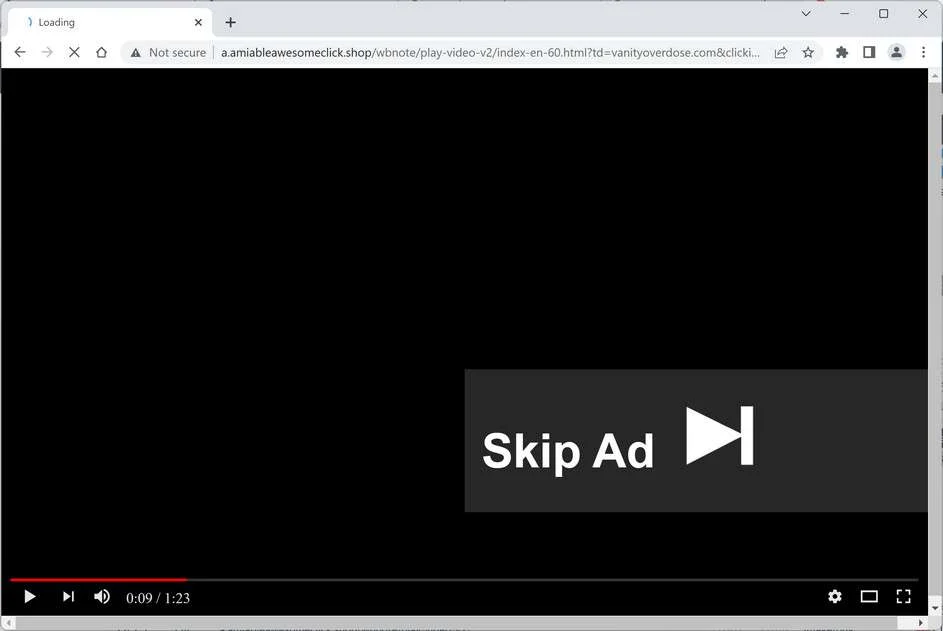 Image: Chrome browser is redirected to Amiableawesomeclick.shop
