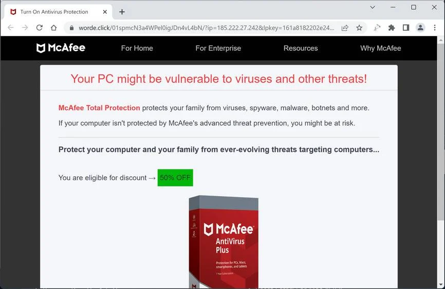 Screenshot of Worde.click Fake Antivirus Scan
