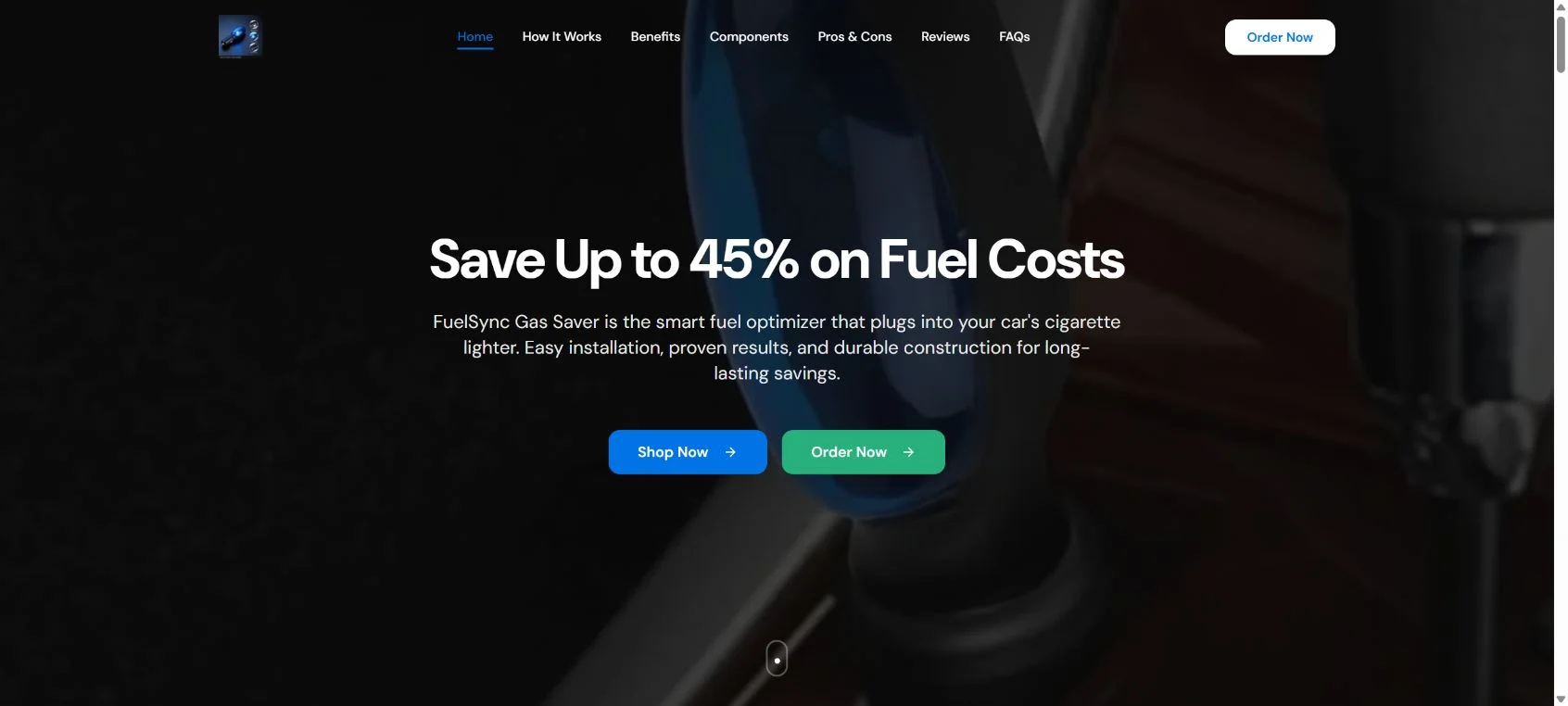 Fuel Sync Gas Saver Scam: Hidden $49.99 Subscription Warning 1 Fuel Sync sales page claiming the plug-in gas saver can save up to 45% on fuel costs