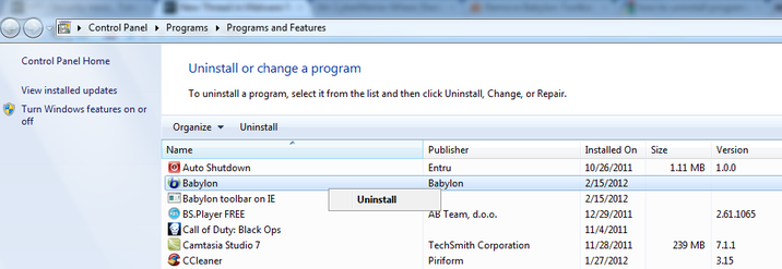 [Image: Uninstall Search Babylon ]