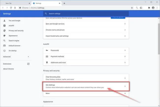 Chrome Site settings