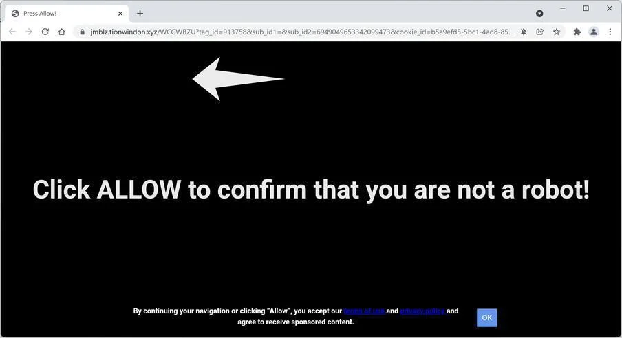 Image: Chrome browser is redirected to Tionwindon.xyz