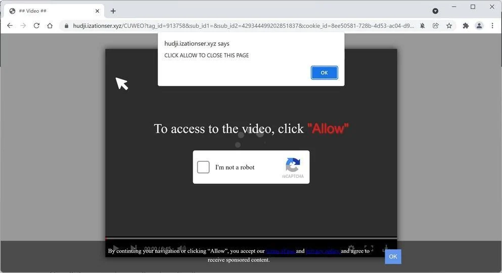 How to Remove Izationser.xyz Pop-up Ads (Virus Removal Guide) 1 Image: Chrome browser is redirected to Izationser.xyz