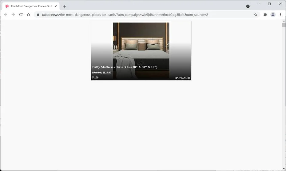 Image: Chrome browser is redirected to Taboo.news
