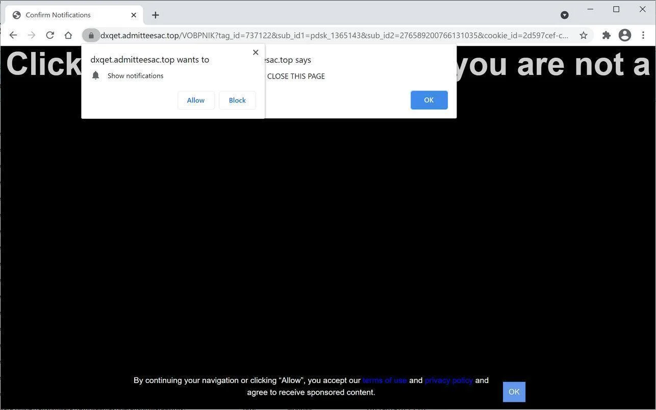 Remove Admitteesac.top pop-up ads (Virus Removal Guide) 1 Image: Chrome browser is redirected to Admitteesac.top