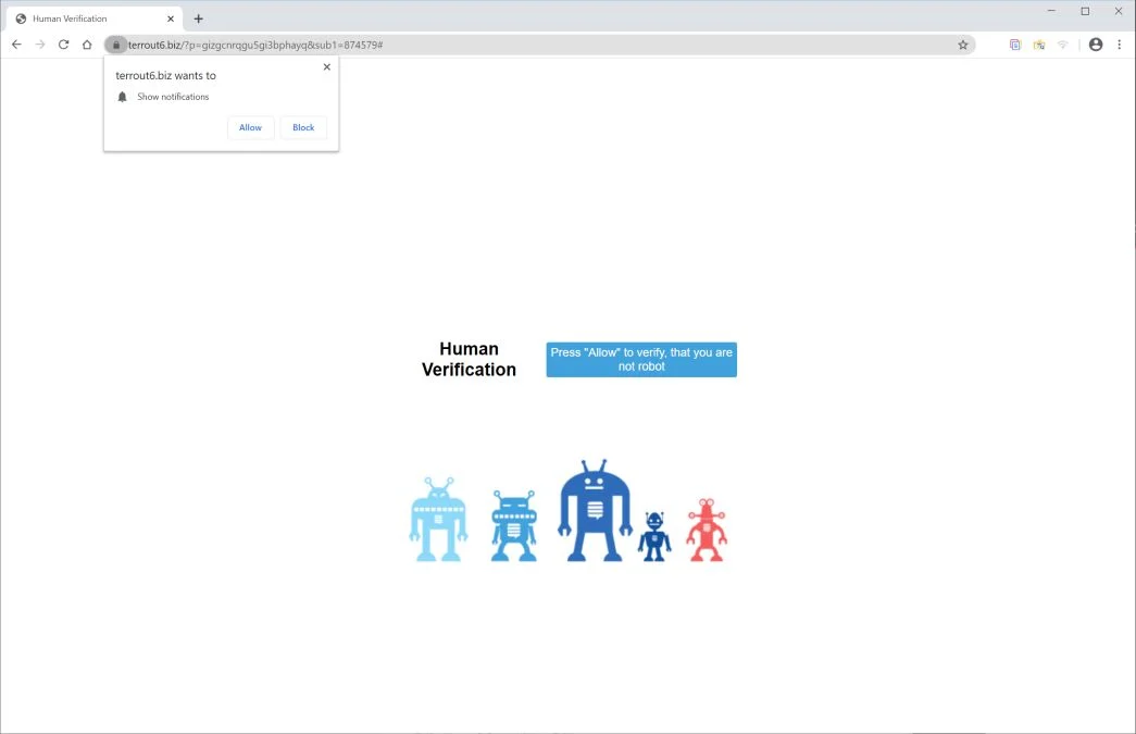 How to remove Terrout6.biz pop-up ads (Virus Removal Guide) 1 Image: Chrome browser is redirected to Terrout6.biz