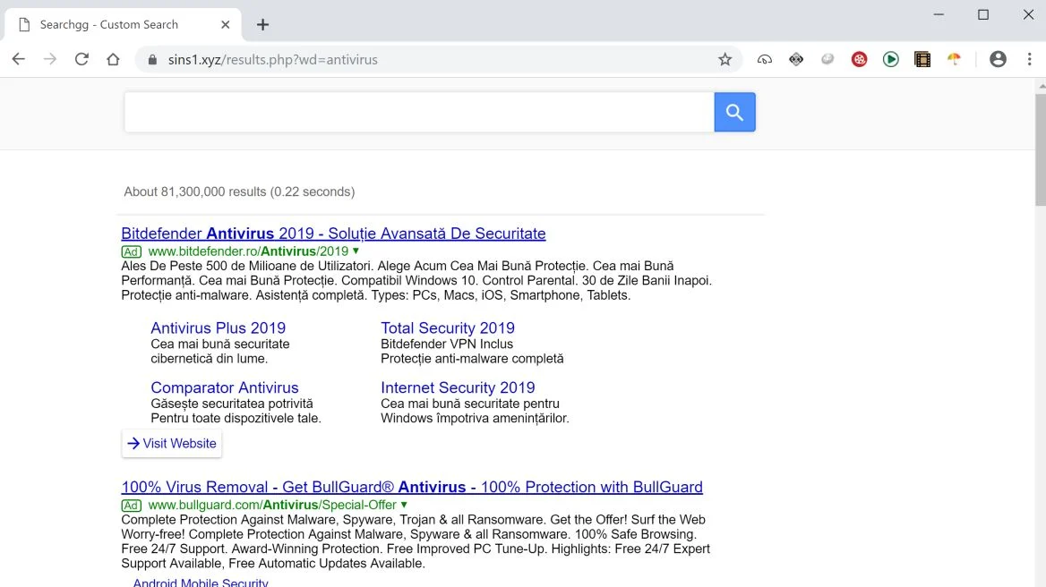 Image: Chrome browser is redirected to the Sins1.xyz redirect site