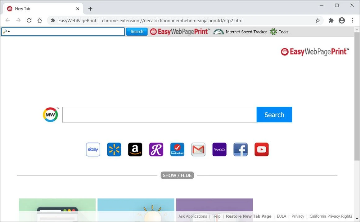 Image: Chrome browser is redirected to EasyWebPagePrint