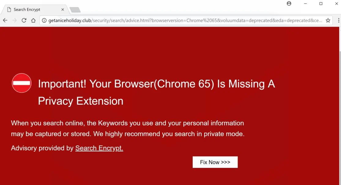 Important! Your Browser(Chrome 65) Is Missing A Privacy Extension pop-up scam