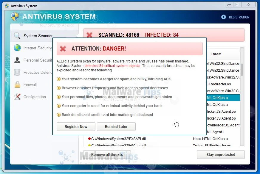 Antivirus System warning [Image: