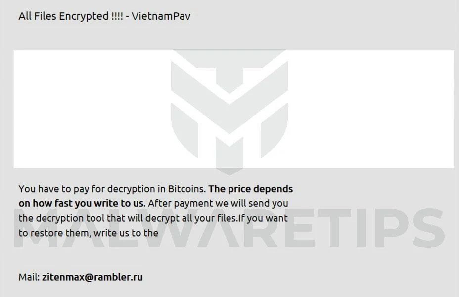  Image: VietnamPav ransomware note