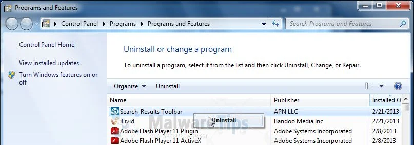 [Image: Uninstall Search-Results toolbar]