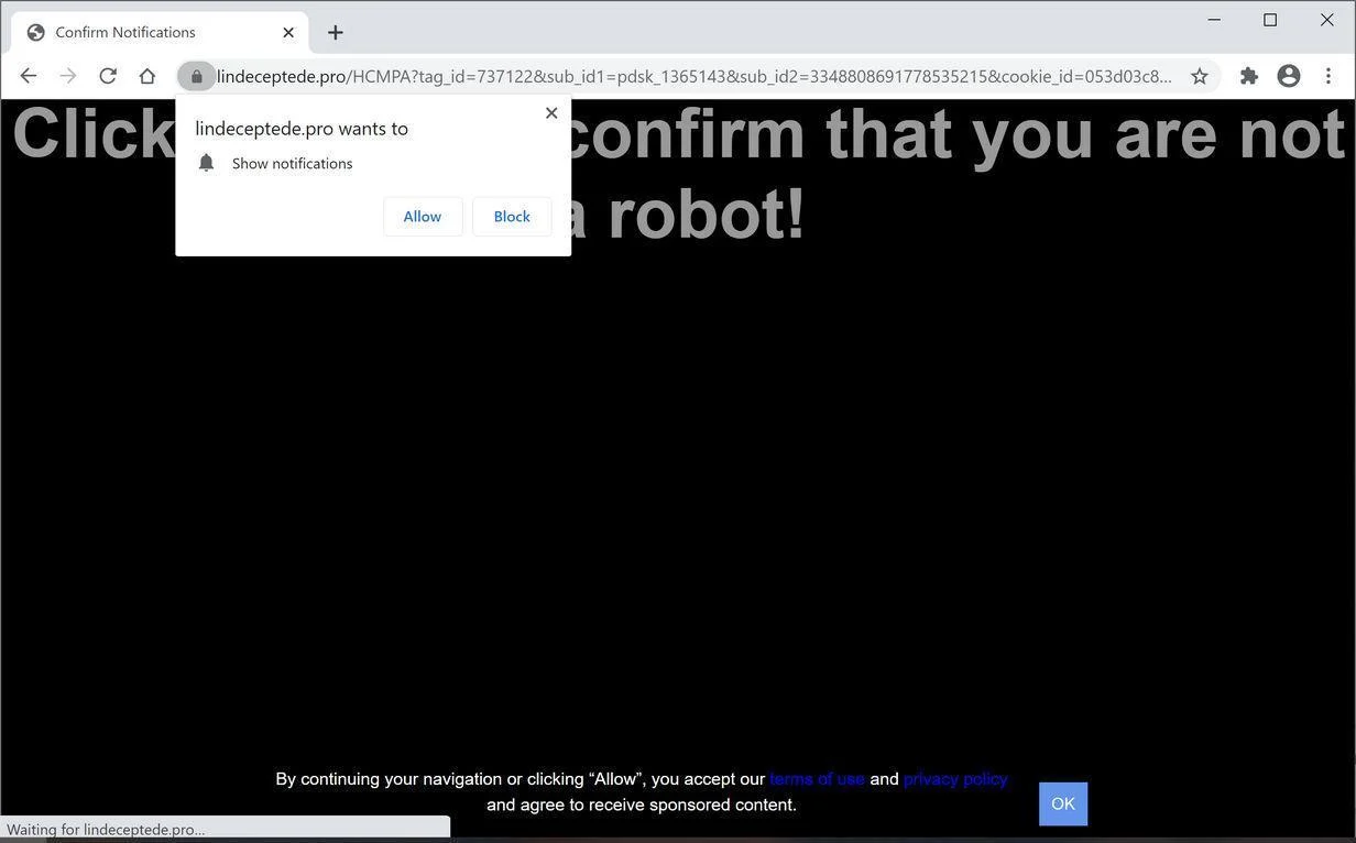 Remove Lindeceptede.pro pop-up ads (Virus Removal Guide) 1 Image: Chrome browser is redirected to Lindeceptede.pro