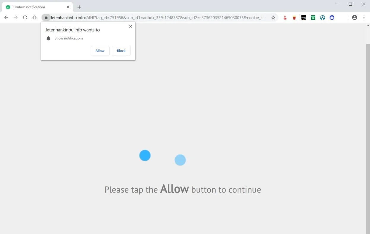 Image: Chrome browser is redirected to the Letenhankinbu.info site