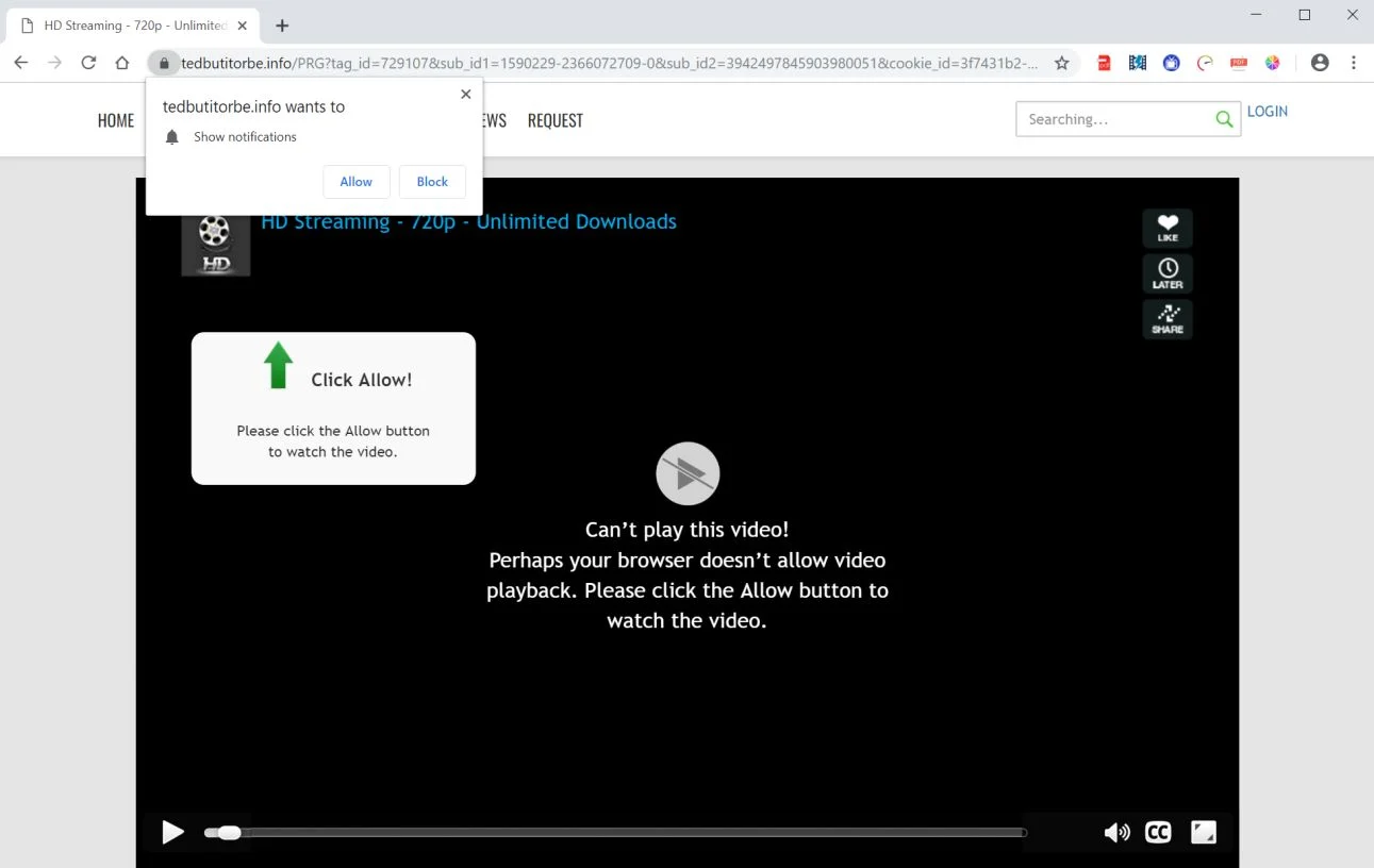Image: Chrome browser is redirected to the Tedbutitorbe.info site[