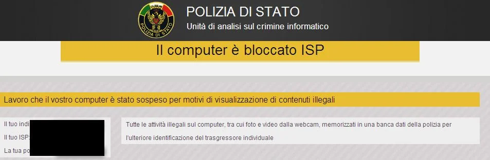 [Image: Il computer è bloccato ISP virus]