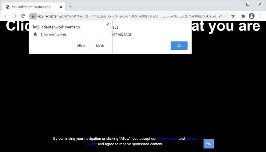 Remove Ladapter.work pop-up ads (Virus Removal Guide) 1 Image: Chrome browser is redirected to Ladapter.work