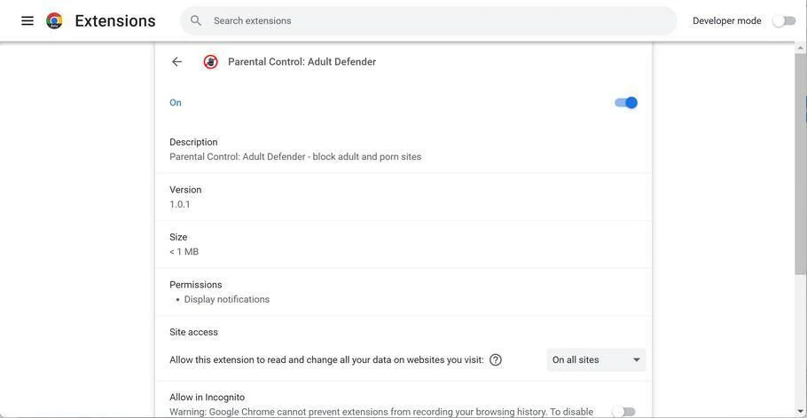 Image: Parental Control: Adult Defender Chrome extension