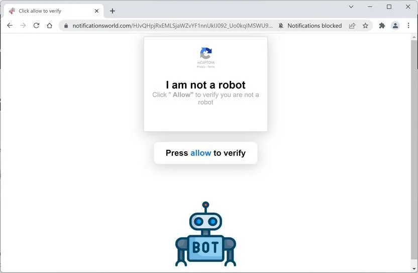 Image: Chrome browser is redirected to Notificationsworld.com