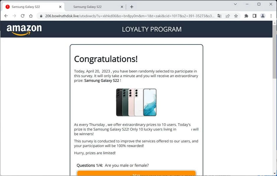 Screenshot of Bowlruthdisk.live Fake Survey