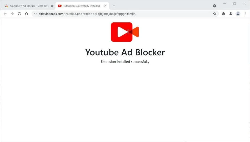 Image: Chrome browser is redirected to Skipvideoads.com