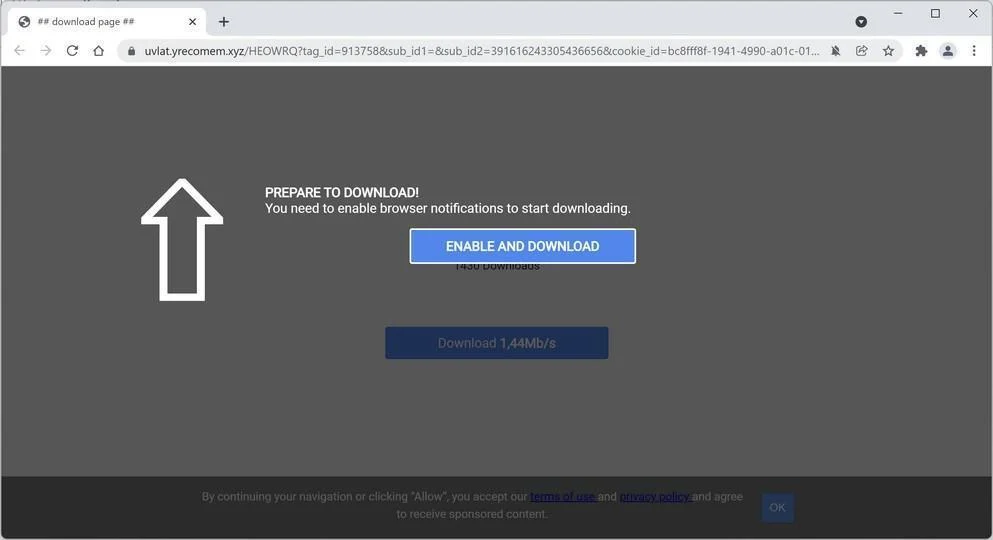 How to Remove Yrecomem.xyz Pop-up Ads (Virus Removal Guide) 1 Image: Chrome browser is redirected to Yrecomem.xyz