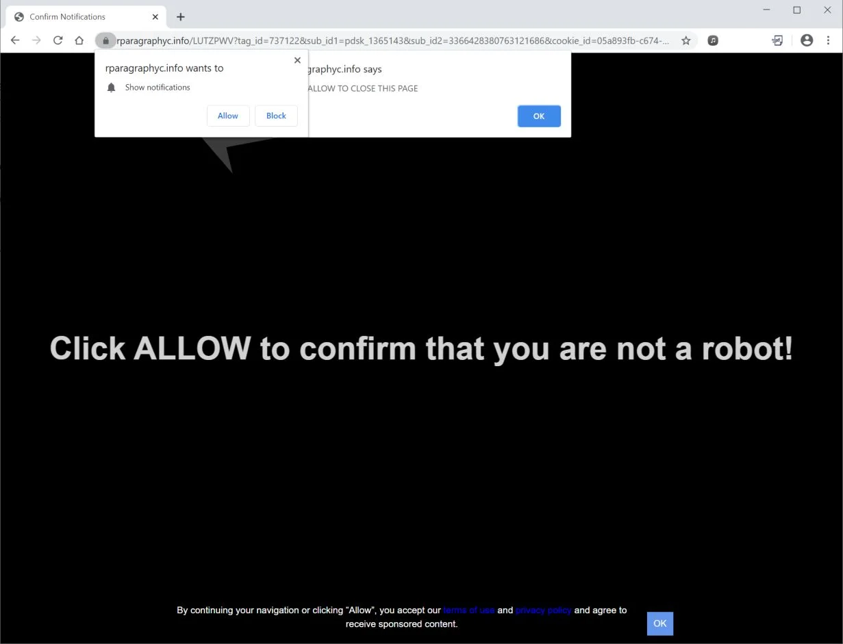 Image: Chrome browser is redirected to Rparagraphyc.info