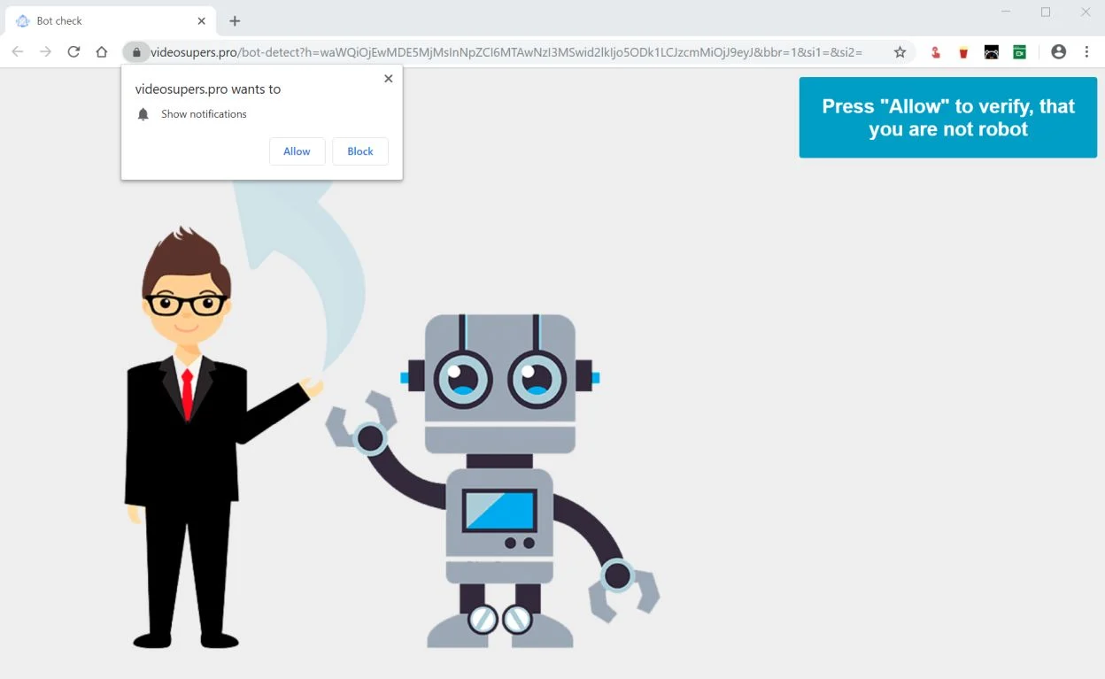 Image: Chrome browser is redirected to the Videosupers.pro site