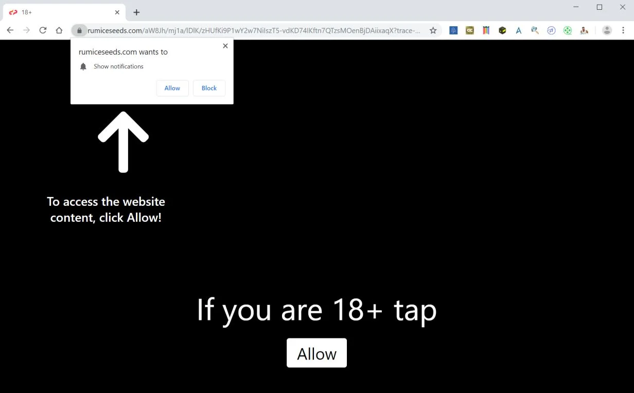 How to remove Rumiceseeds.com pop-up ads (Virus Removal Guide) 1 Image: Google Chrome is redirected to Rumiceseeds.com