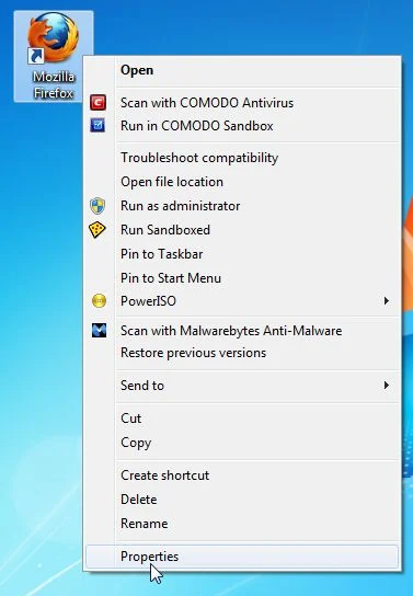 [Image: Firefox Shortcut properties]