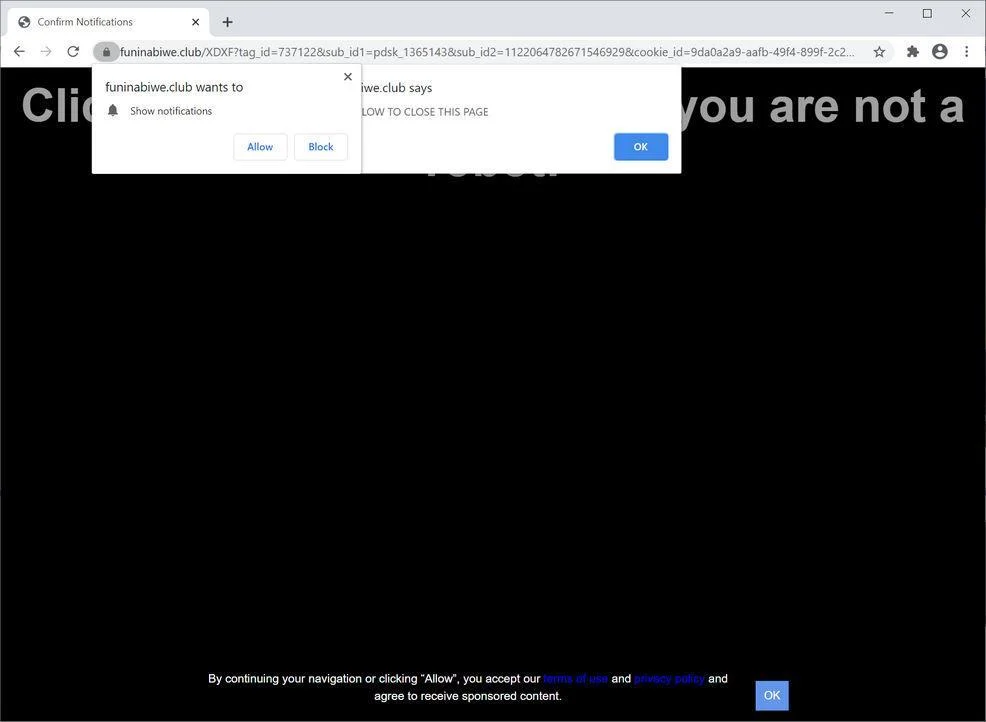 Remove Funinabiwe.club redirect (Virus Removal Guide) 1 Image: Chrome browser is redirected to Funinabiwe.club