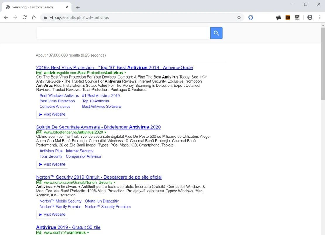 Image: Chrome browser is redirected to Vtrr.xyz
